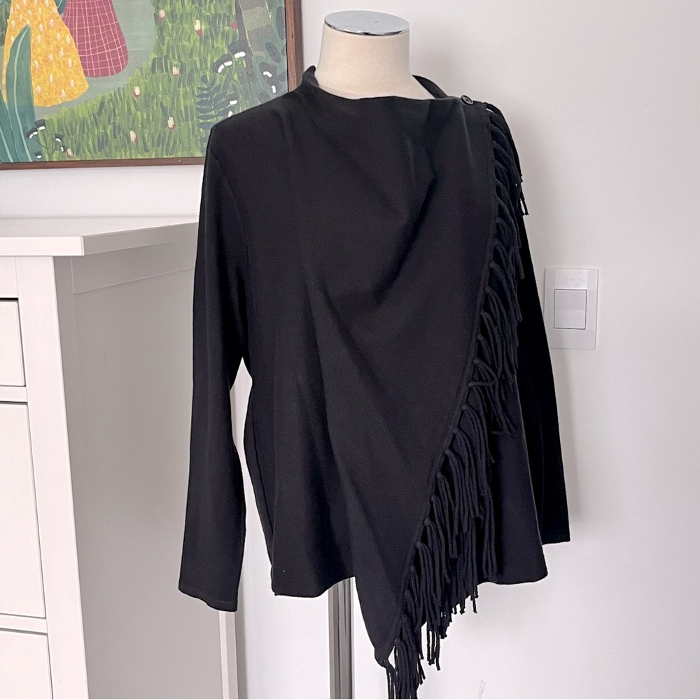 Chico's Black Fringe Cardigan - Picture 3 of 9